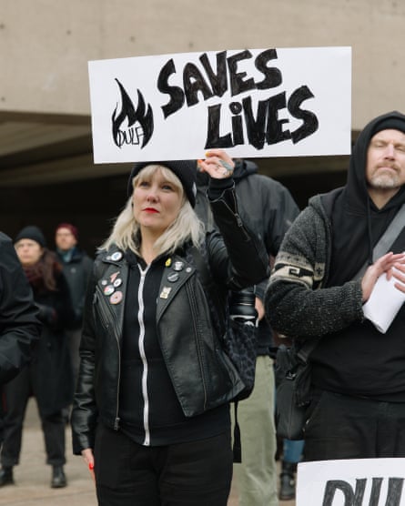 A rally in support of the Drug User Liberation Front in Vancouver on 16 January.