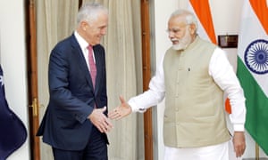 Indian PM Narendra Modi shakes hands with Malcolm Turnbull