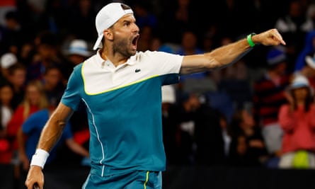 Bulgaria's Grigor Dimitrov reacts after winning his second round match against Thanasi Kokkinakis at the Australian Open