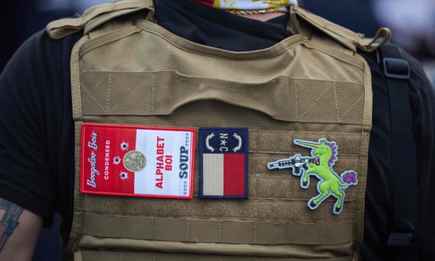 A member of the far-right militia Boogaloo Bois in Charlotte, North Carolina, on 29 May.