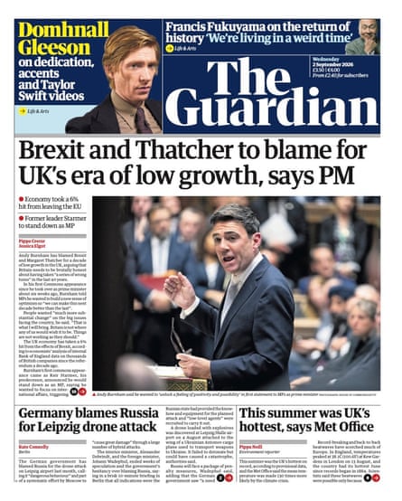 Front page of the Guardian 2 September 2026