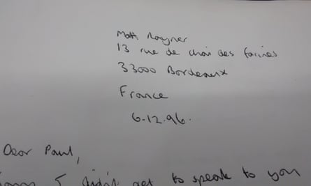 One of the letters sent from France by Matt Rayner.