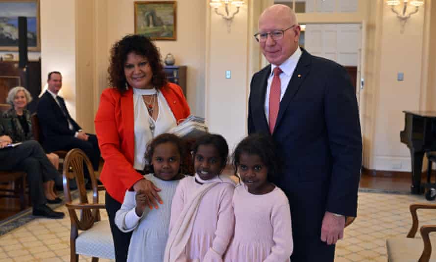 Labor senator Malarndirri McCarthy with her daughters during a swearing-in ceremony with governor general David Hurley in Canberra.