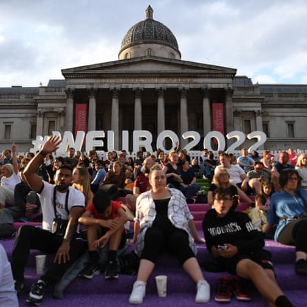 Fans at the screening of the UEFA Women’s EURO 2022 match between England and Sweden in Trafalgar Square, London.