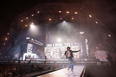 Matty Healy of the 1975 on the Pyramid stage at Glastonbury on Friday evening.