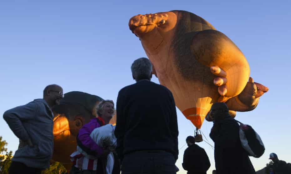 People watch as Skywhalepapa floats in the sky