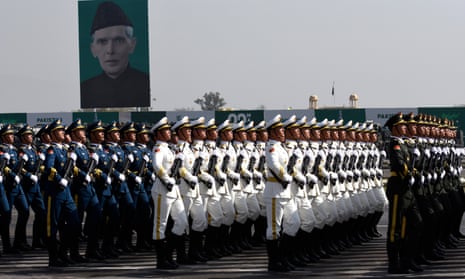 Chinese soldiers parade during Pakistan Day celebrations in Islamabad.