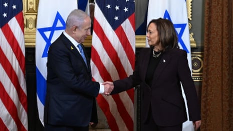 Netanyahu and Harris meet in vice-president's ceremonial office  – video