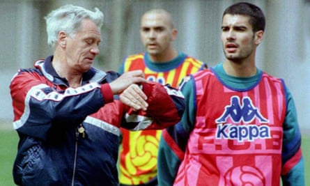 Bobby Robson, pictured here with Pep Guardiola, found time was up for him as Barcelona’s manager after only one season.