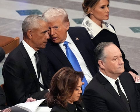 trump talks to obama in pews