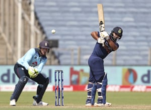 Rishabh Pant smashes one for four.