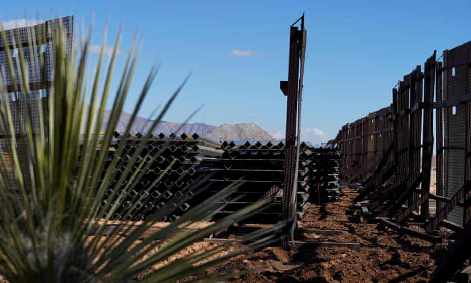 A border wall construction site is seen mostly abandoned after Joe Biden signed an executive order halting construction in Sunland Park, New Mexico, on 22 January.