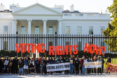 Voting rights activists during a civil disobedience action at the White House, on 3 November 2021.
