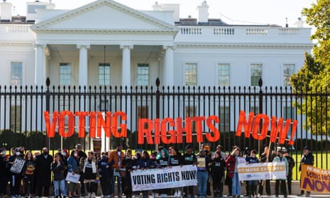 Voting rights activists outside the White House on Wednesday. There was never any serious prospect of the bill passing – only one Republican senator supported it.