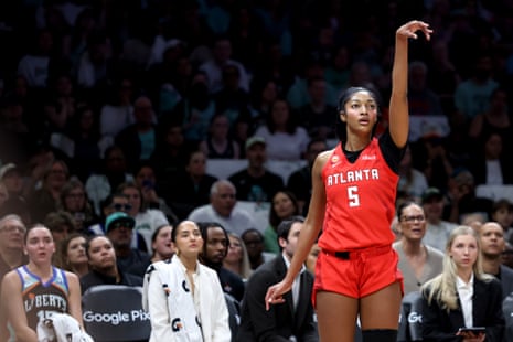 Angel Reese celebrates a basket during the DreamâÂÂs 85-83 victory over the Liberty in Game 3 of their WNBA semi-final series at Barclays Center in Brooklyn on Friday.