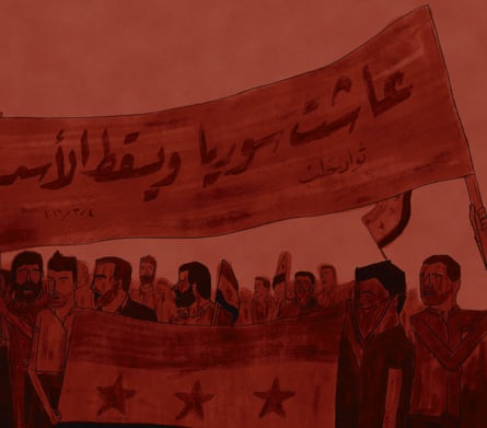 Illustration of an anti-Assad protest.