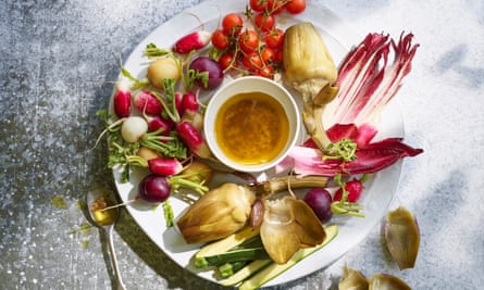 Bagna cauda – raw vegetables with hot anchovy dip.
