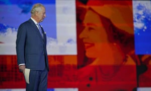 The Prince of Wales gives a tribute to the Queen on stage.