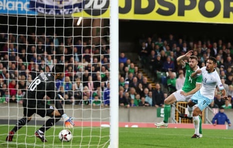 Northern Ireland’s Stuart Dallas scores his side’s second goal.