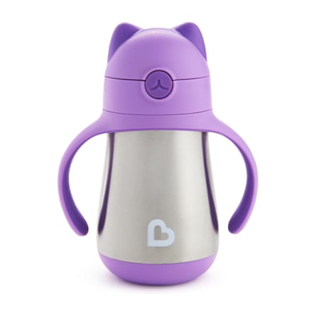 Munchkin stainless steel baby straw cup cool cat in purple
