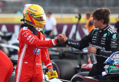 Lewis Hamilton congratulates Kimi Antonelli on taking pole