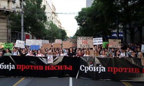 Protest on Saturday in Belgrade led by Serbian opposition parties campaigning against violence