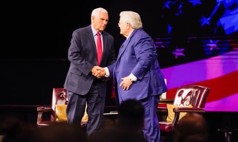 Mike Pence with Pastor John Hagee at a book signing in San Antonio in January.