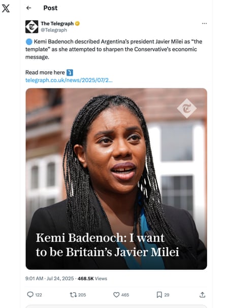 X post by the Telegraph referring to Kemi Badenoch