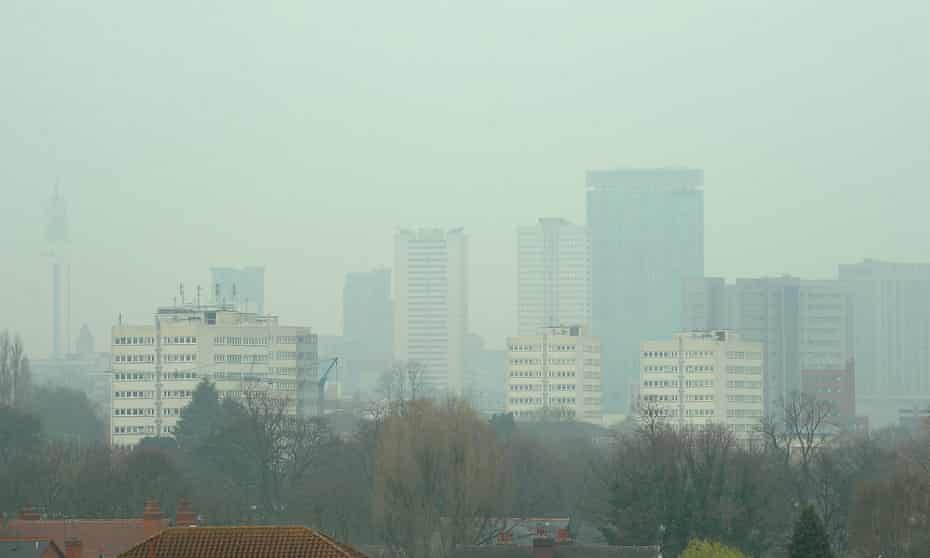 dust particles and pollution from cars hanging over Birmingham