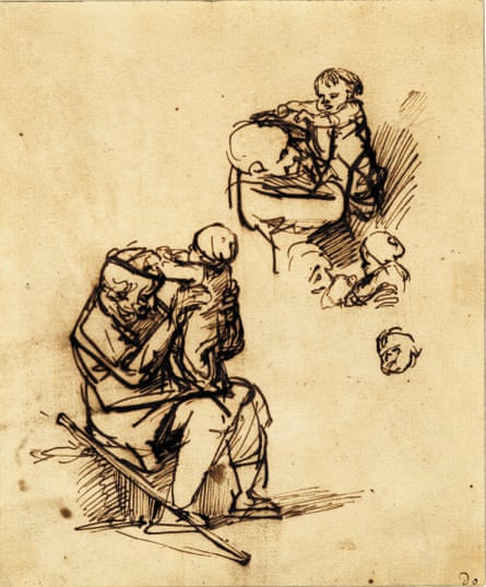 Rembrandt van Rijn,1606 – 1669. Sketches of old man with child. Pen and ink, around 1639 – 1640. © the Trustees of the British Museum Rembrandt thinking on paper 7 February – 4 August 2019