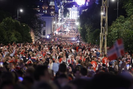 Celebrations on the streets of Oslo after Norway’s victory.