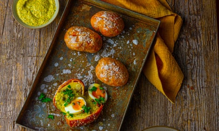 Yotam Ottolenghi roasted potatoes with egg and tonnato sauce.