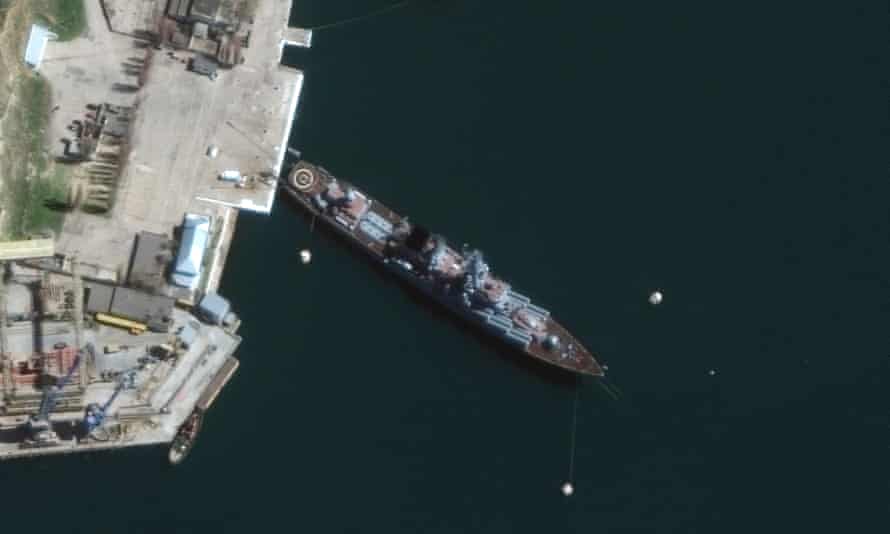 A satellite image shows the missile cruiser Moskva in port Sevastopol in Crimea on 7 April.