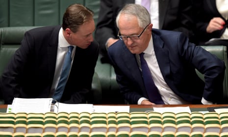 Australian prime minister Malcolm Turnbull (right) speaks to Australian environment minister Greg Hunt