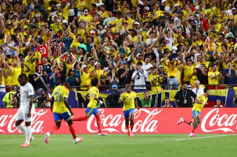 Jhon Arias scores a fine opener for Colombia.