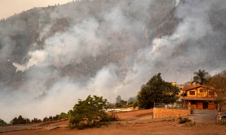 Fire advances through the forest in La Orotava in Tenerife, Canary Islands, Spain