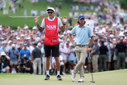 Tommy Fleetwood pinch his caddie Ian Finnis.
