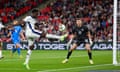 Bukayo Saka shoots towards goal during England’s friendly against Iceland.