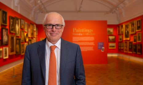 State librarian Dr John Vallance pictured in the State Library of NSW, in the paintings from the collection exhibition.