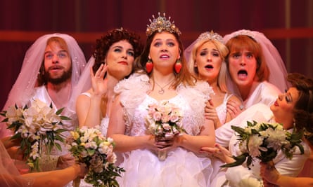 Natalie Abbott as Muriel Heslop (centre) is seen with performers in Muriel’s Wedding the Musical at the Sydney Lyric Theatre in 2019.