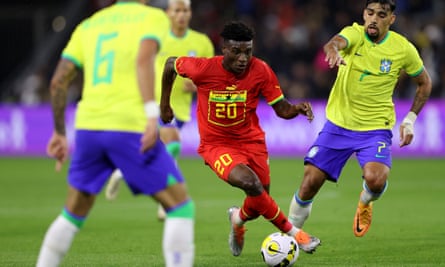 Mohammed Kudus of Ghana in action during the international friendly match between Brazil and Ghana
