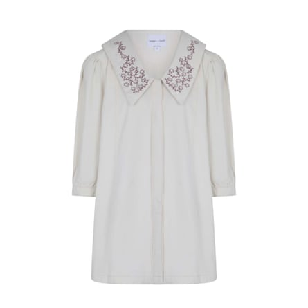 seventy + mochi Neve Flower-Embroidered Denim Mini Dress in Ecru