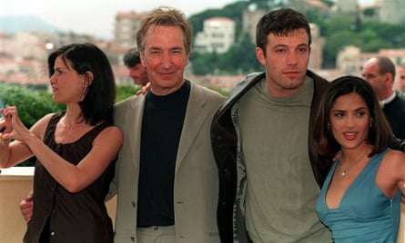 Rickman with Linda Fiorentino, Ben Affleck and Salma Hayek, promoting Dogma at Cannes in 1999.
