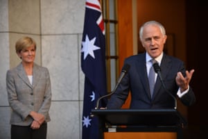 Malcolm Turnbull announces his new cabinet at a press conference with Julie Bishop on 20 September 2015.