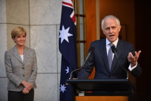 Malcolm Turnbull announces his new cabinet at a press conference with Julie Bishop on 20 September 2015.