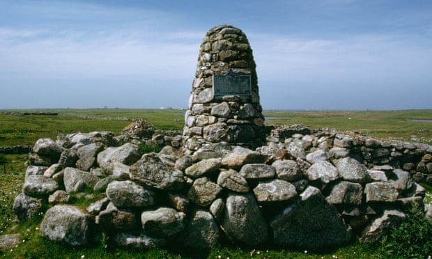 Memorial cairn & plaque erected to Jacobite heroine Flora MacDonald (1722-90) at Milton, South Uist, Scotland, UK by the Clan Donald Society.