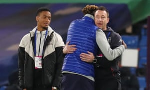 Aston Villa assistant manager John Terry embraces Chelsea’s Tammy Abraham