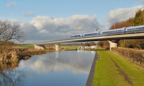 artist's impression of an HS2 train on the Birmingham and Fazeley viaduct