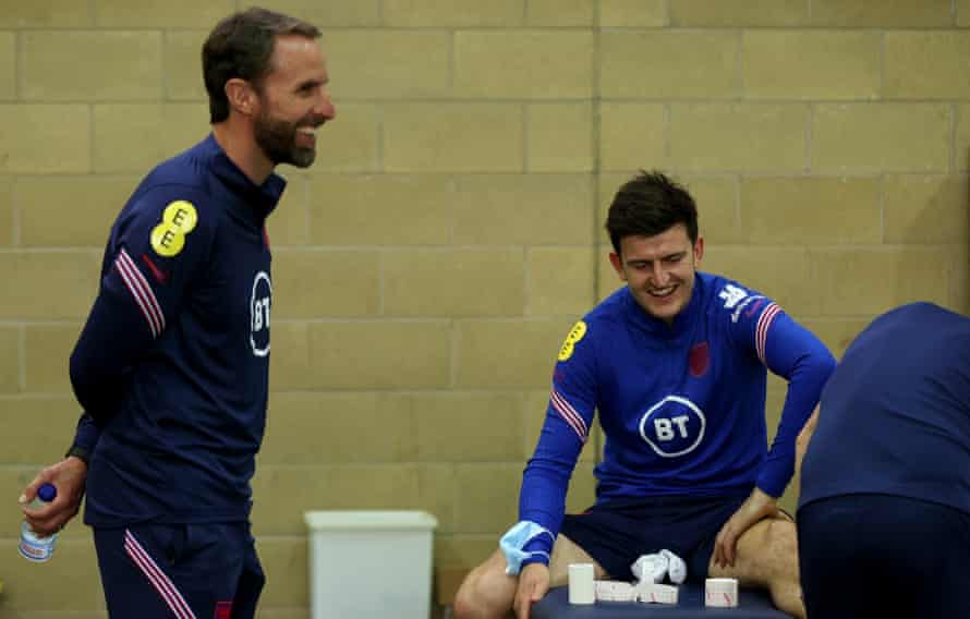England’s manager Gareth Southgate with Harry Maguire in Middlesbrough on Thursday.