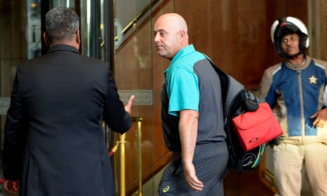 Coach Darren Lehmann and the team arrive at Sandton Towers hotel in Johannesburg.